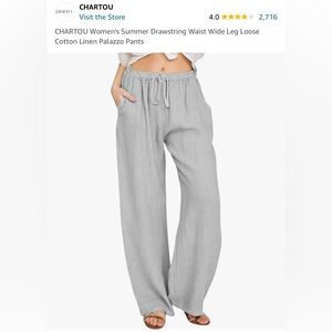 Summer Drawstring-Wide Leg Cotton/Linen Palazzo Pants (X-Small, Grey)